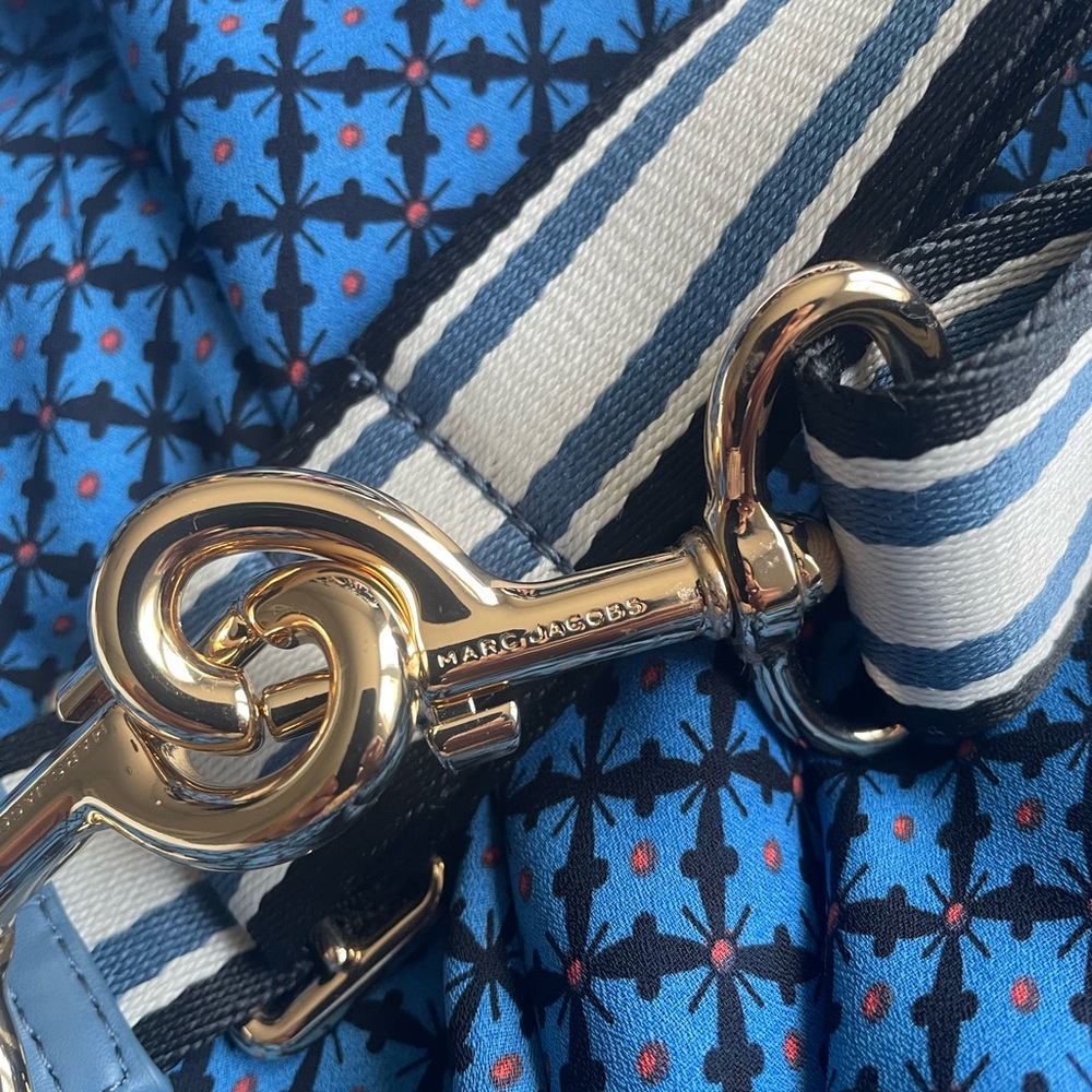 Marc Jacobs Denim Blue and Black crossbody strap with Gold Accents!